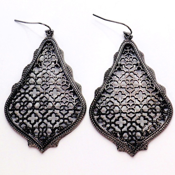 Black Filigree Earrings | Black Statement Earrings | Chunky Black Earrings - Picture 1 of 2